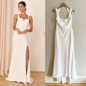 NWOT Everlasting Promise White Notched Backless Mermaid Maxi Dress